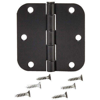 3.5x3.5 Inch Us1d Finish Black Steel Door Hinges With 5/8" Radius Corners